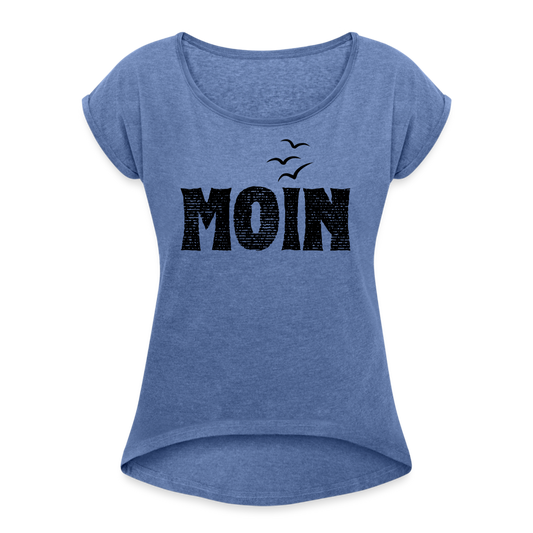 Frauen T-Shirt mit gerollten Ärmeln - Moin (black) - Denim meliert