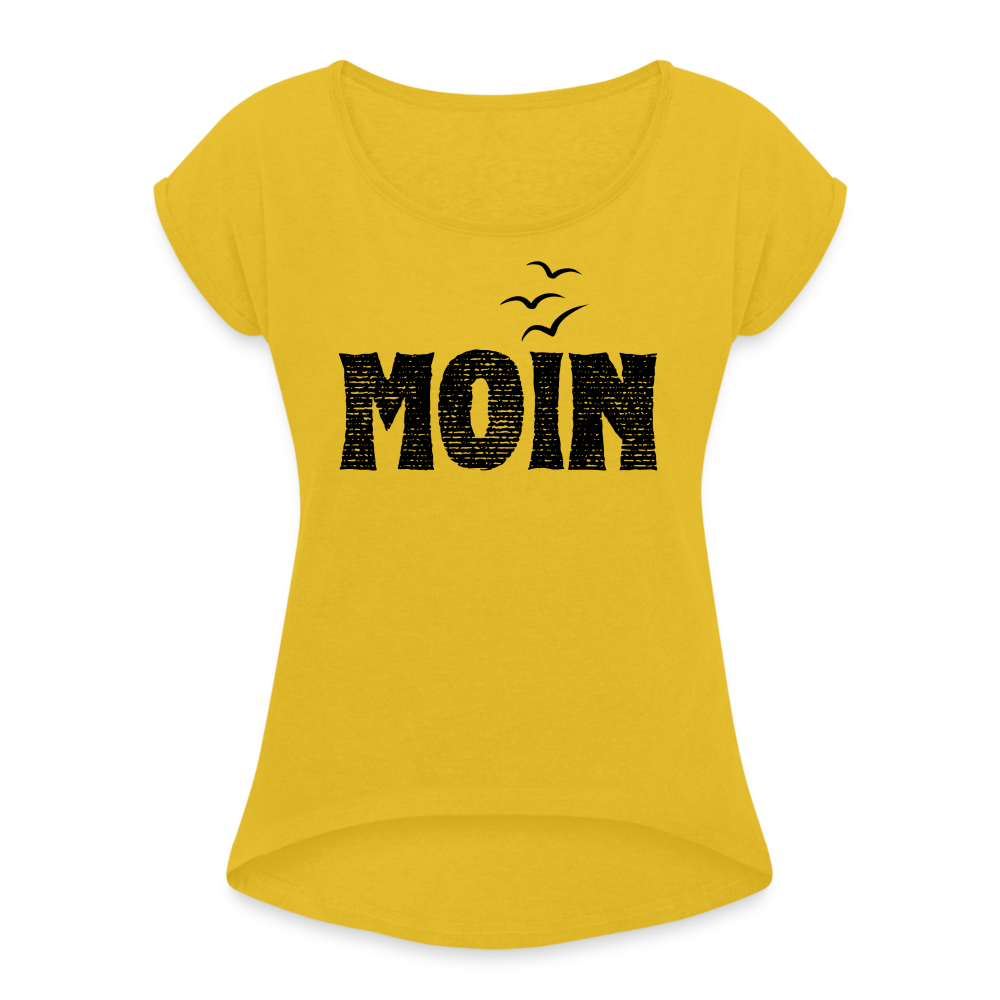 Frauen T-Shirt mit gerollten Ärmeln - Moin (black) - Senfgelb