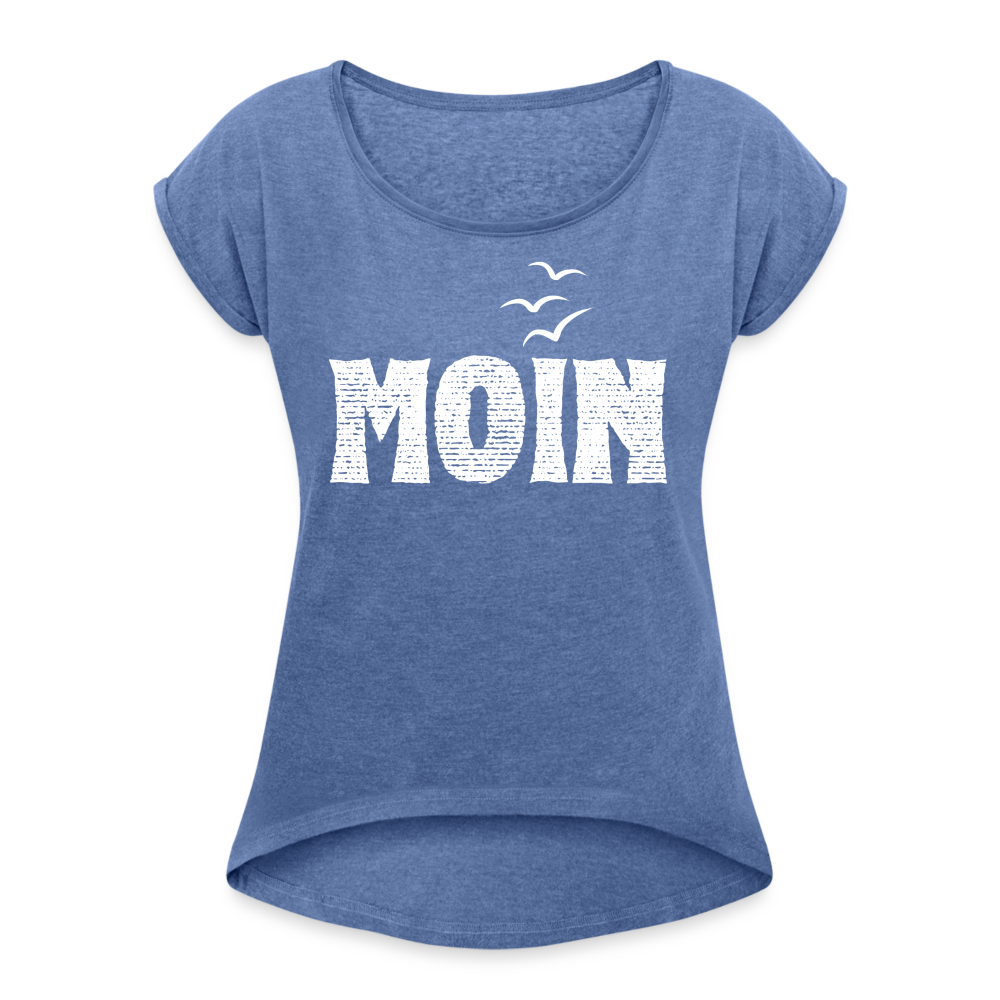 Frauen T-Shirt mit gerollten Ärmeln - Moin (white) - Denim meliert