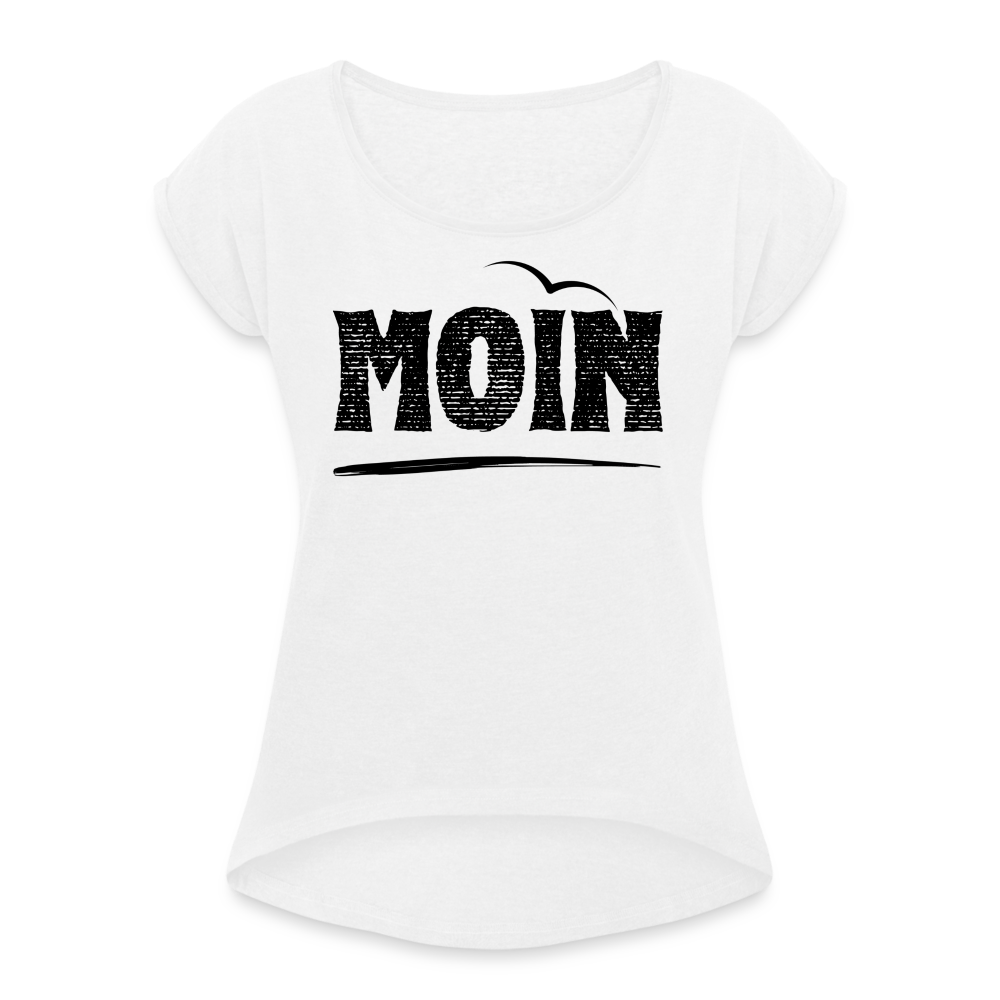 Frauen T-Shirt mit gerollten Ärmeln - Moin Möwe (black) - Weiß