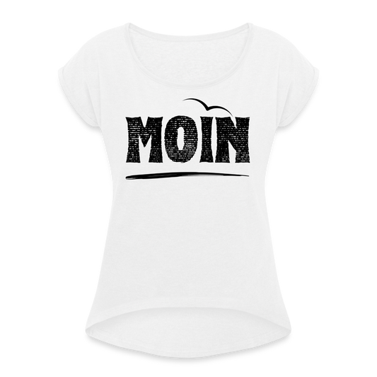 Frauen T-Shirt mit gerollten Ärmeln - Moin Möwe (black) - Weiß