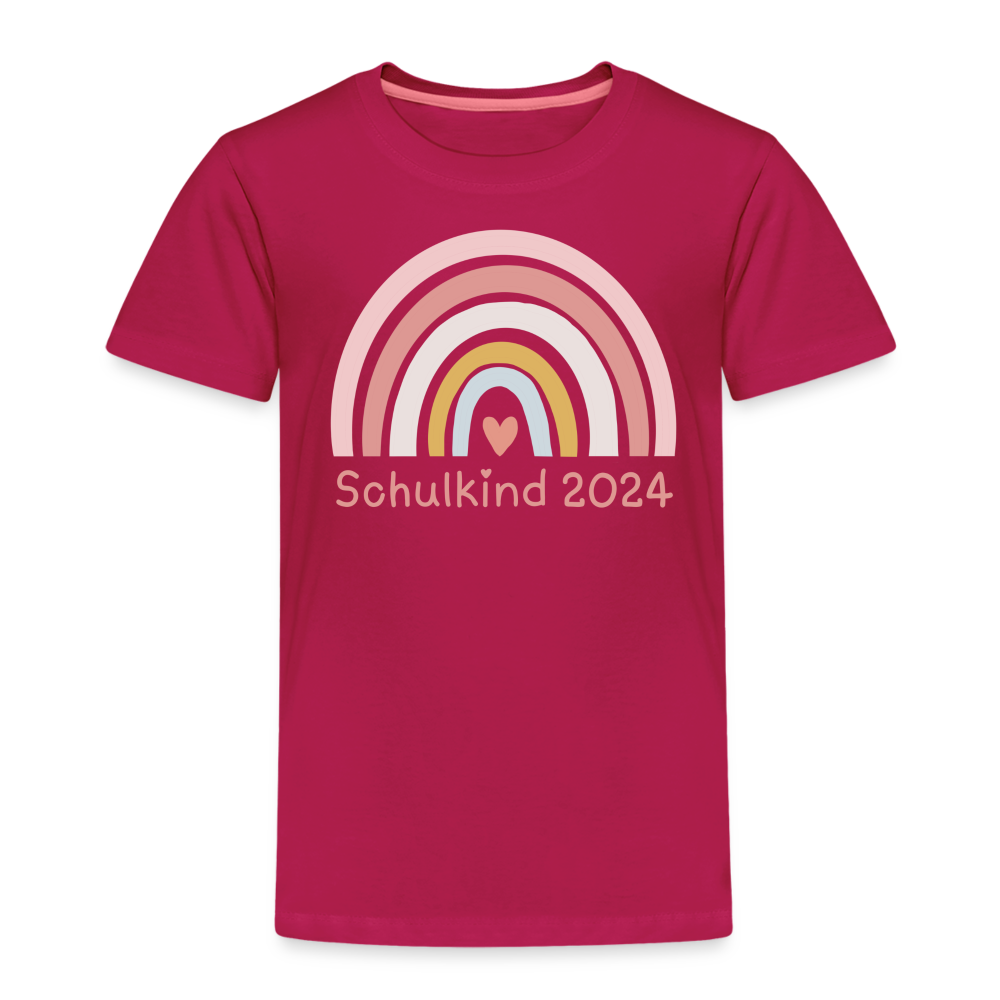 Kinder Premium T-Shirt - Schulkind 2024 Regenbogen - dunkles Pink