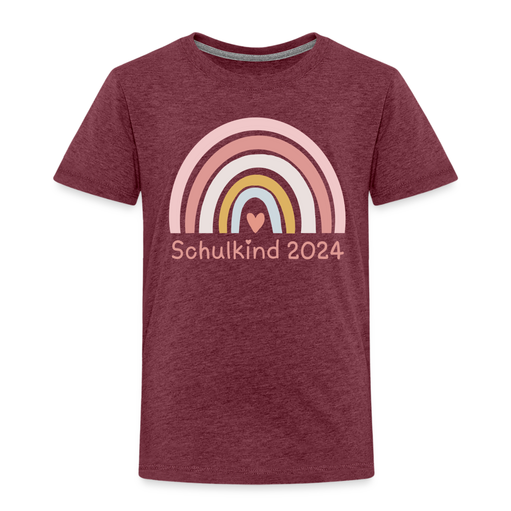 Kinder Premium T-Shirt - Schulkind 2024 Regenbogen - Bordeauxrot meliert