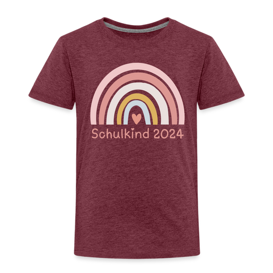 Kinder Premium T-Shirt - Schulkind 2024 Regenbogen - Bordeauxrot meliert