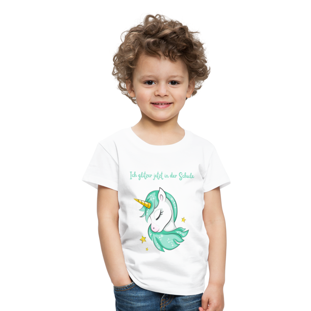 Kinder Premium T-Shirt - Glitzer Einhorn - weiß