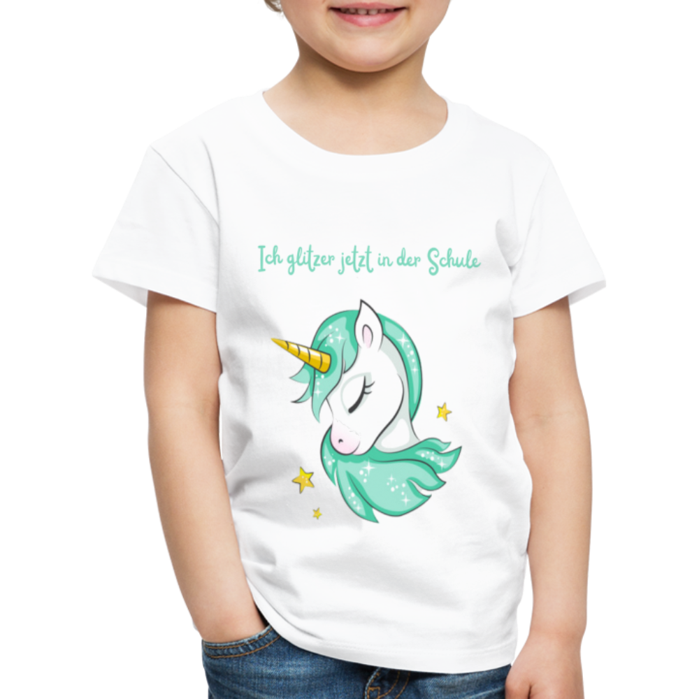 Kinder Premium T-Shirt - Glitzer Einhorn - weiß