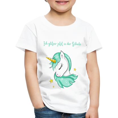 Kinder Premium T-Shirt - Glitzer Einhorn - weiß