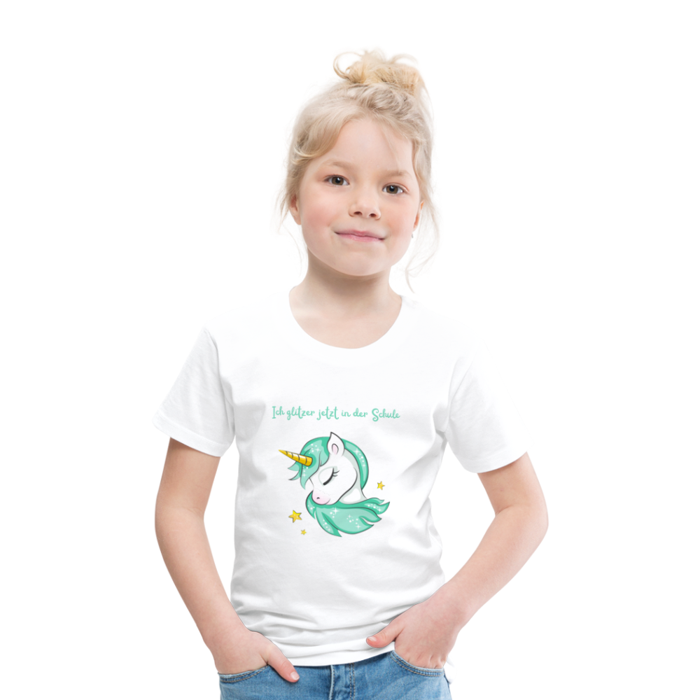 Kinder Premium T-Shirt - Glitzer Einhorn - weiß