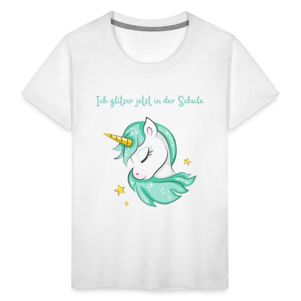 Kinder Premium T-Shirt - Glitzer Einhorn - weiß