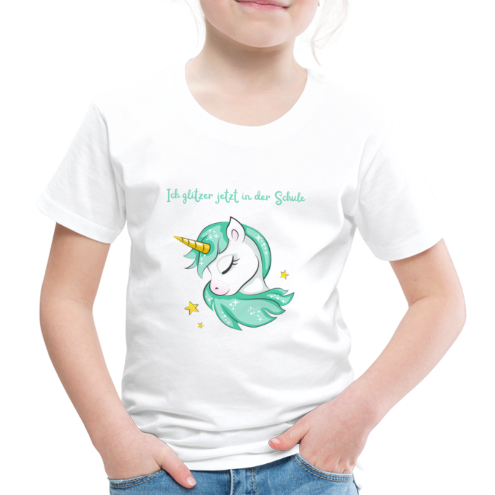 Kinder Premium T-Shirt - Glitzer Einhorn - weiß