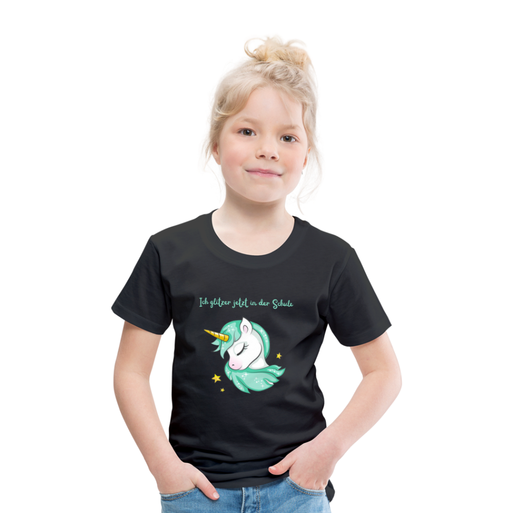 Kinder Premium T-Shirt - Glitzer Einhorn - Schwarz