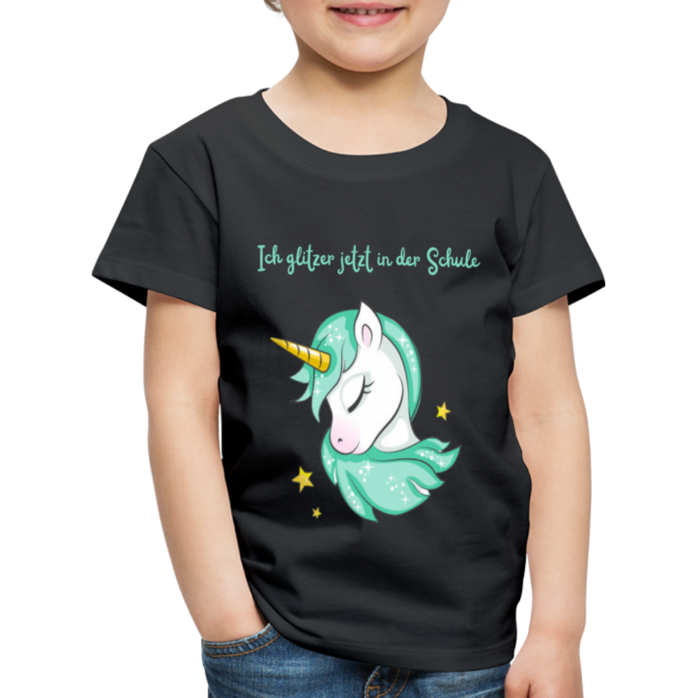 Kinder Premium T-Shirt - Glitzer Einhorn - Schwarz