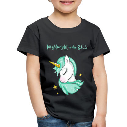 Kinder Premium T-Shirt - Glitzer Einhorn - Schwarz