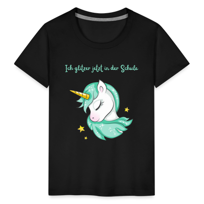 Kinder Premium T-Shirt - Glitzer Einhorn - Schwarz