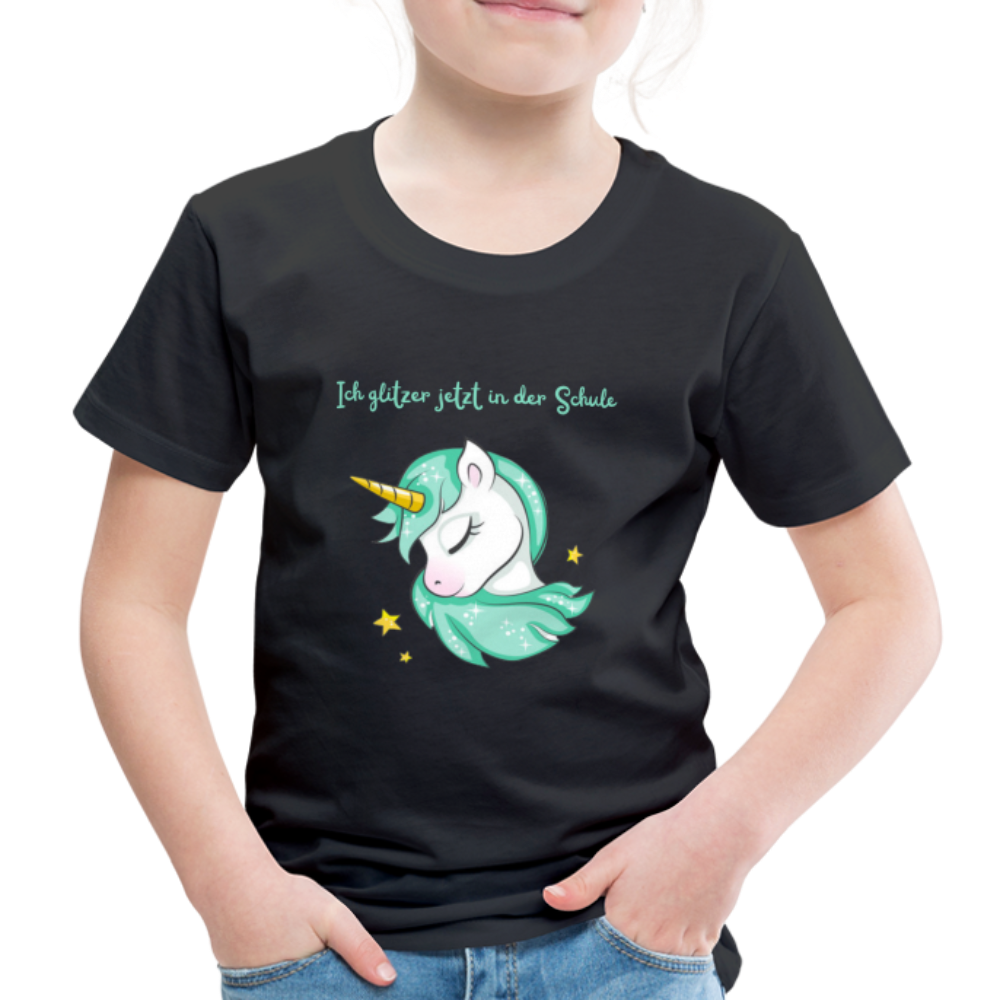 Kinder Premium T-Shirt - Glitzer Einhorn - Schwarz