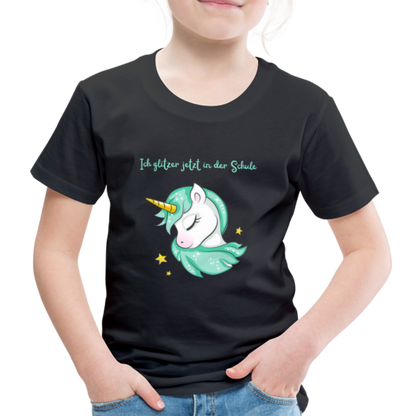 Kinder Premium T-Shirt - Glitzer Einhorn - Schwarz