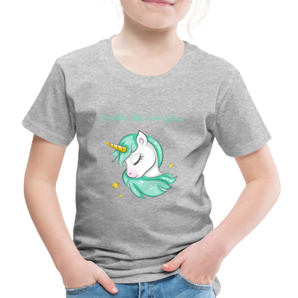 Kinder Premium T-Shirt - Glitzer Einhorn - Grau meliert