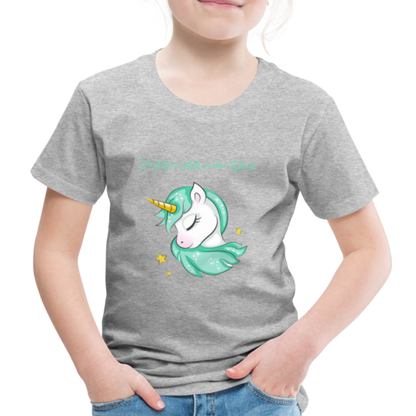 Kinder Premium T-Shirt - Glitzer Einhorn - Grau meliert