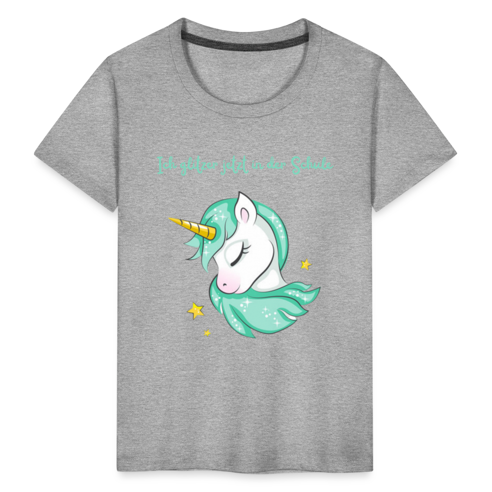 Kinder Premium T-Shirt - Glitzer Einhorn - Grau meliert