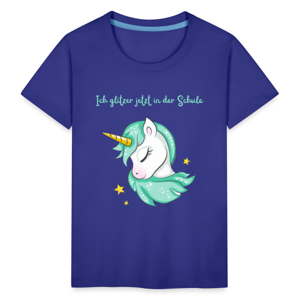 Kinder Premium T-Shirt - Glitzer Einhorn - Königsblau