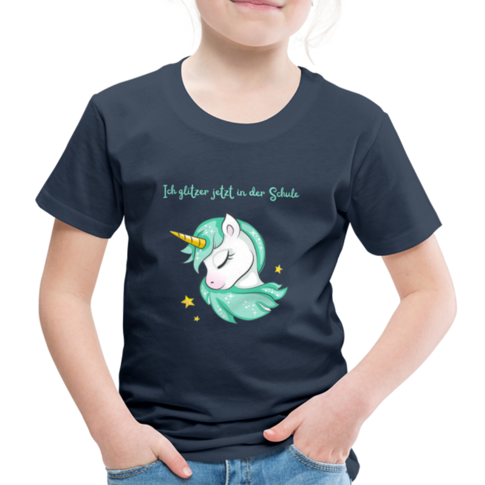 Kinder Premium T-Shirt - Glitzer Einhorn - Navy