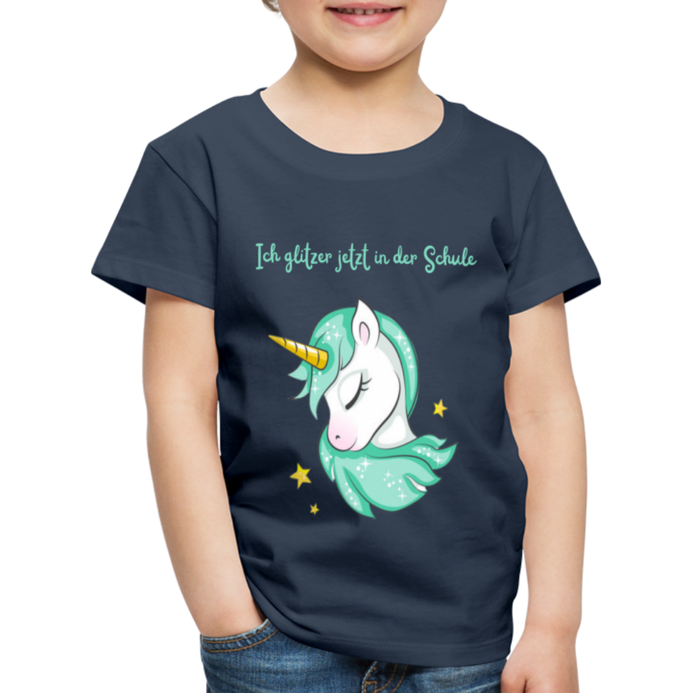 Kinder Premium T-Shirt - Glitzer Einhorn - Navy