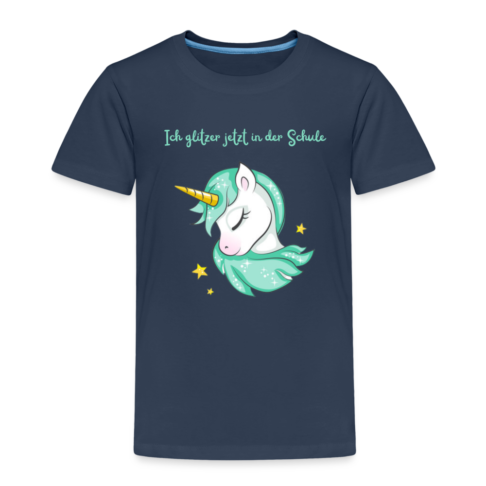 Kinder Premium T-Shirt - Glitzer Einhorn - Navy