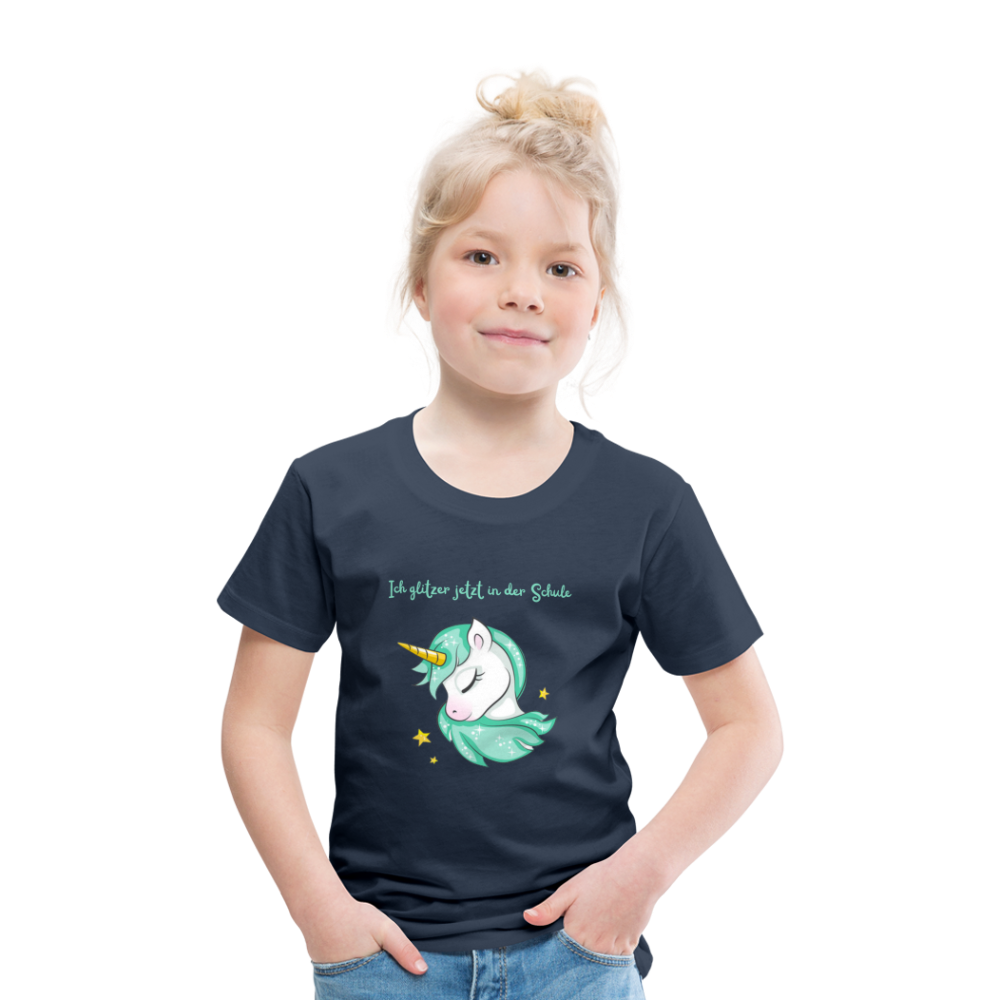 Kinder Premium T-Shirt - Glitzer Einhorn - Navy