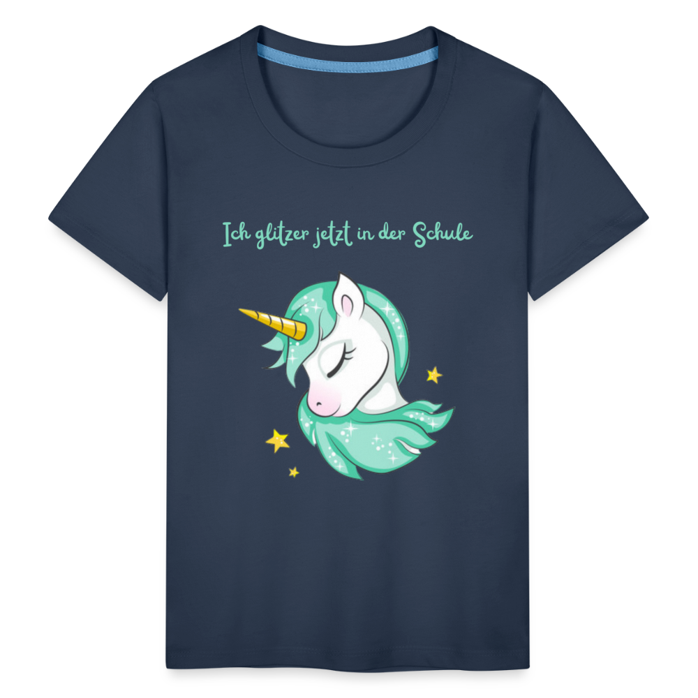 Kinder Premium T-Shirt - Glitzer Einhorn - Navy