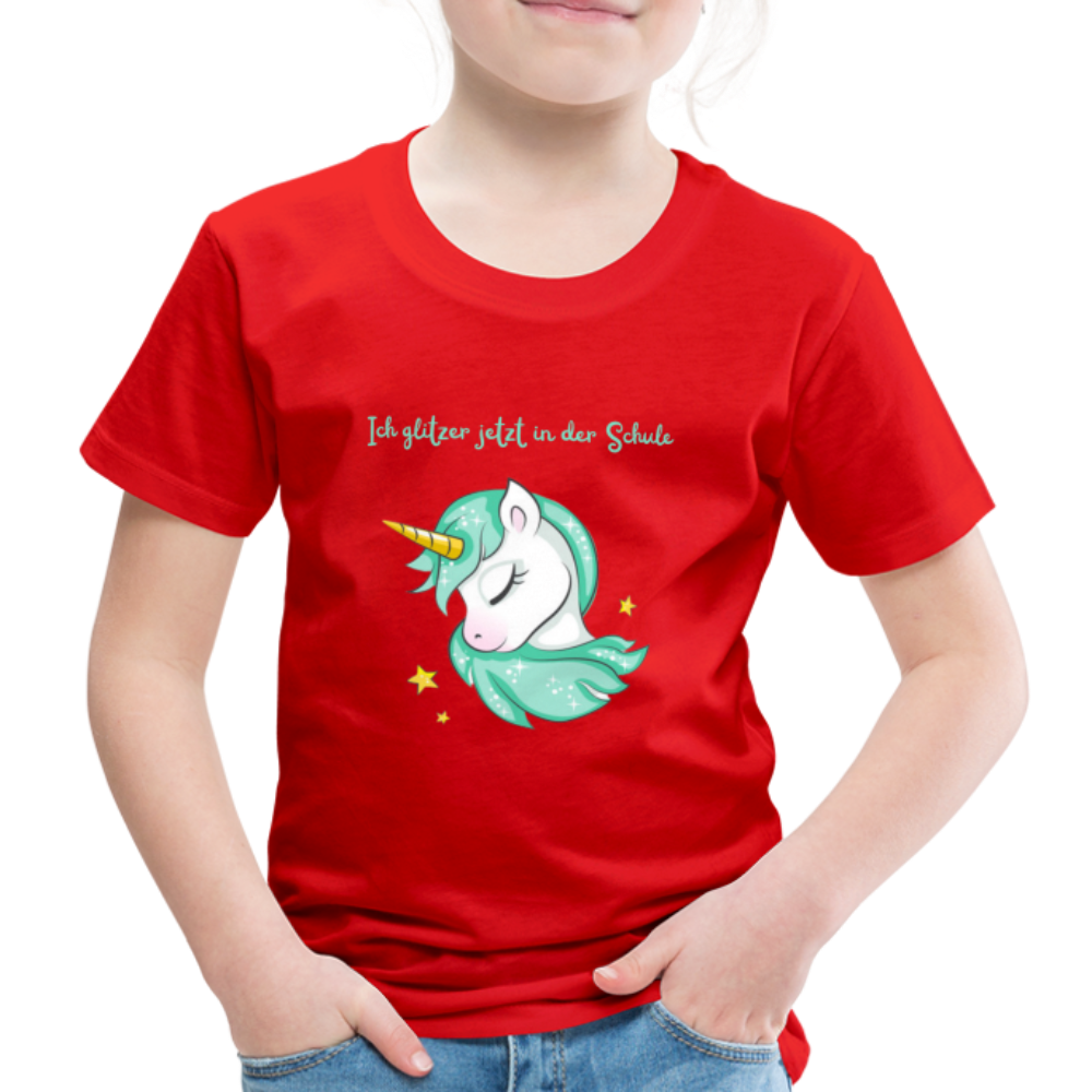 Kinder Premium T-Shirt - Glitzer Einhorn - Rot