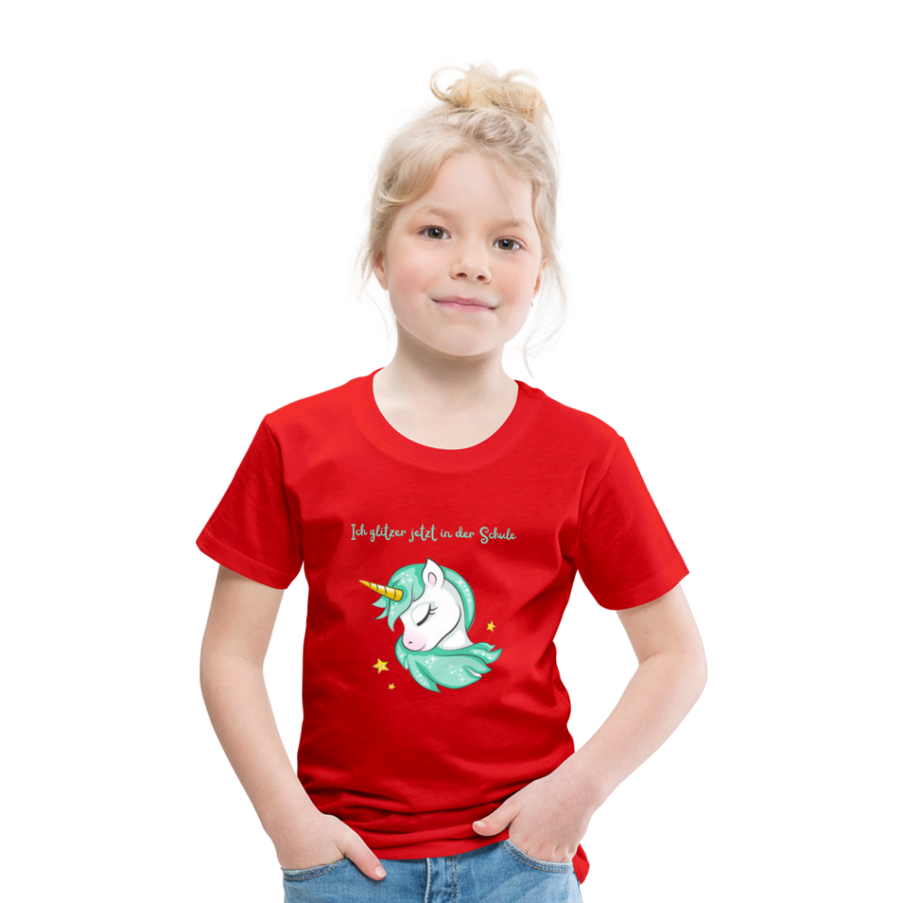 Kinder Premium T-Shirt - Glitzer Einhorn - Rot