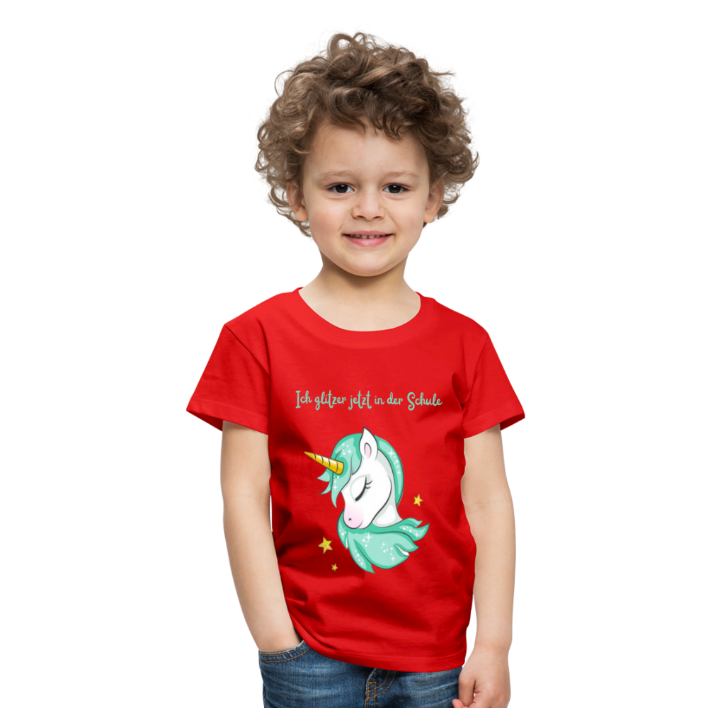 Kinder Premium T-Shirt - Glitzer Einhorn - Rot