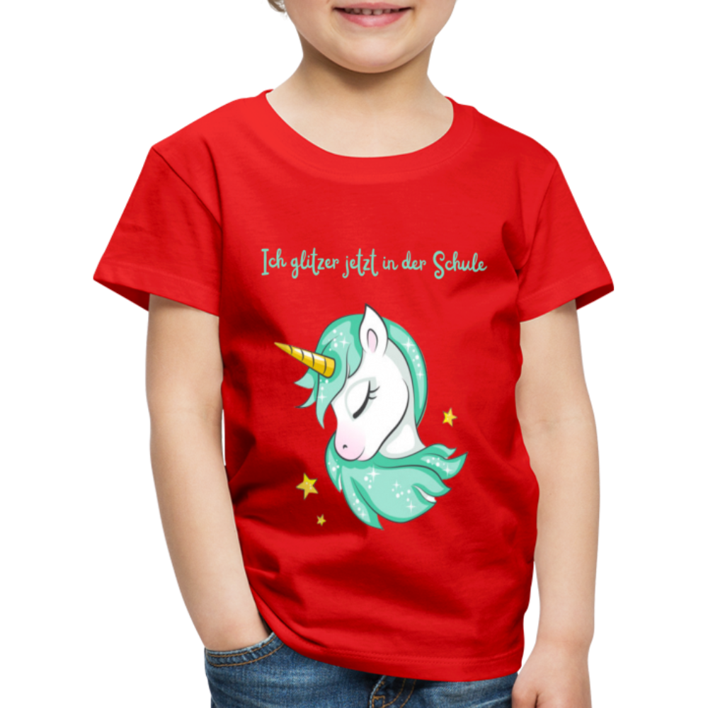 Kinder Premium T-Shirt - Glitzer Einhorn - Rot