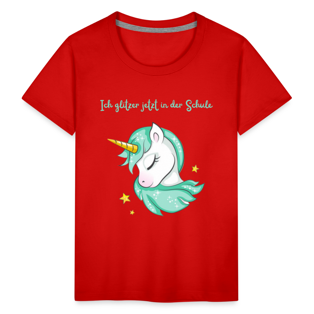 Kinder Premium T-Shirt - Glitzer Einhorn - Rot