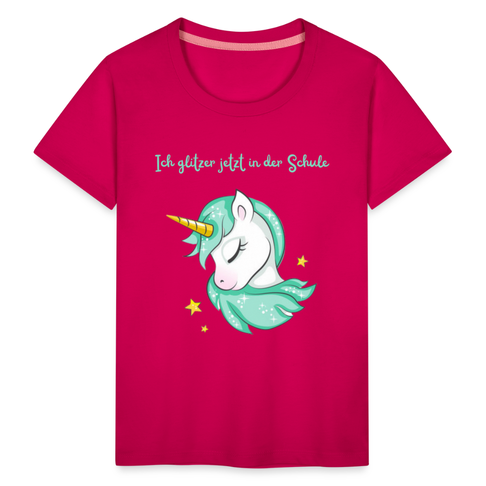 Kinder Premium T-Shirt - Glitzer Einhorn - dunkles Pink