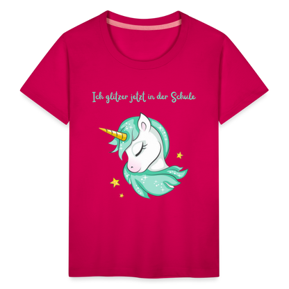 Kinder Premium T-Shirt - Glitzer Einhorn - dunkles Pink