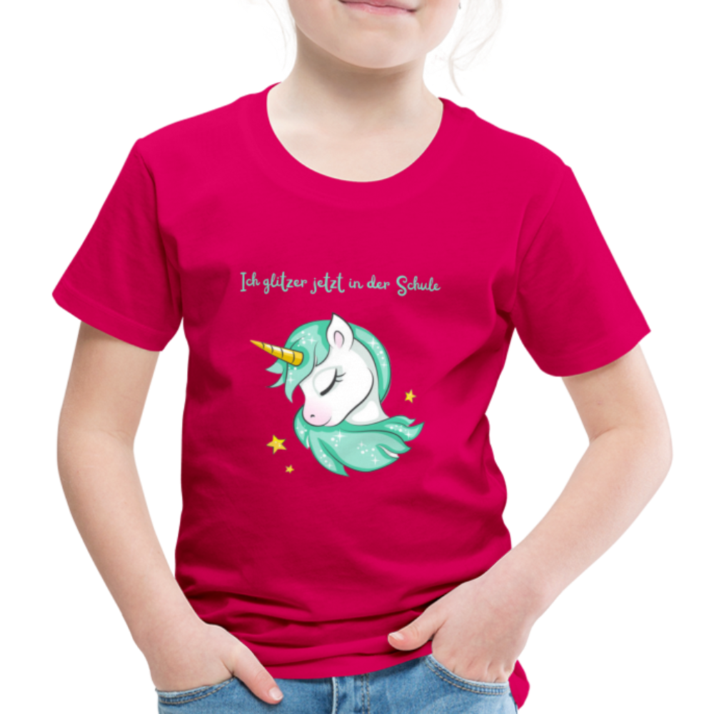 Kinder Premium T-Shirt - Glitzer Einhorn - dunkles Pink