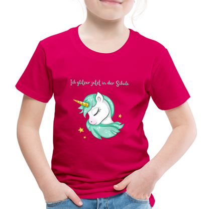 Kinder Premium T-Shirt - Glitzer Einhorn - dunkles Pink