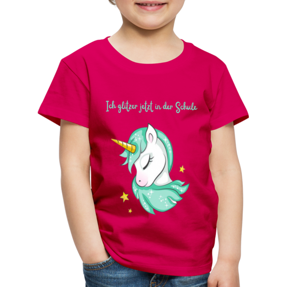 Kinder Premium T-Shirt - Glitzer Einhorn - dunkles Pink