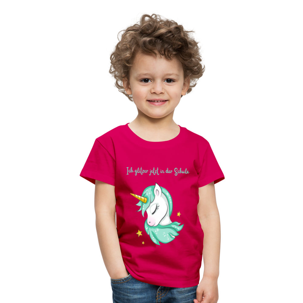 Kinder Premium T-Shirt - Glitzer Einhorn - dunkles Pink