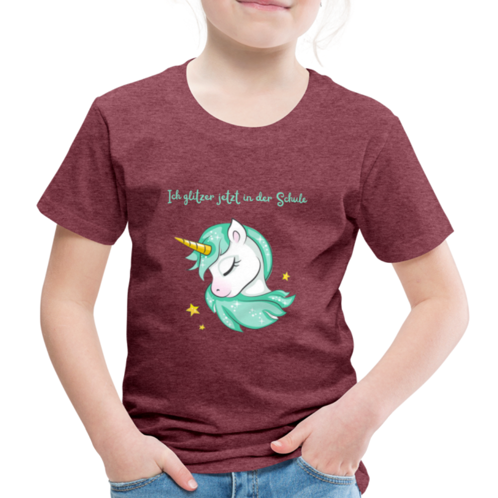 Kinder Premium T-Shirt - Glitzer Einhorn - Bordeauxrot meliert