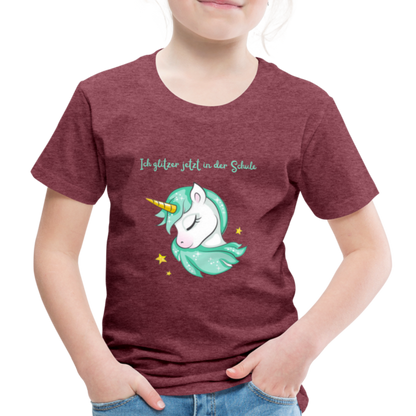 Kinder Premium T-Shirt - Glitzer Einhorn - Bordeauxrot meliert