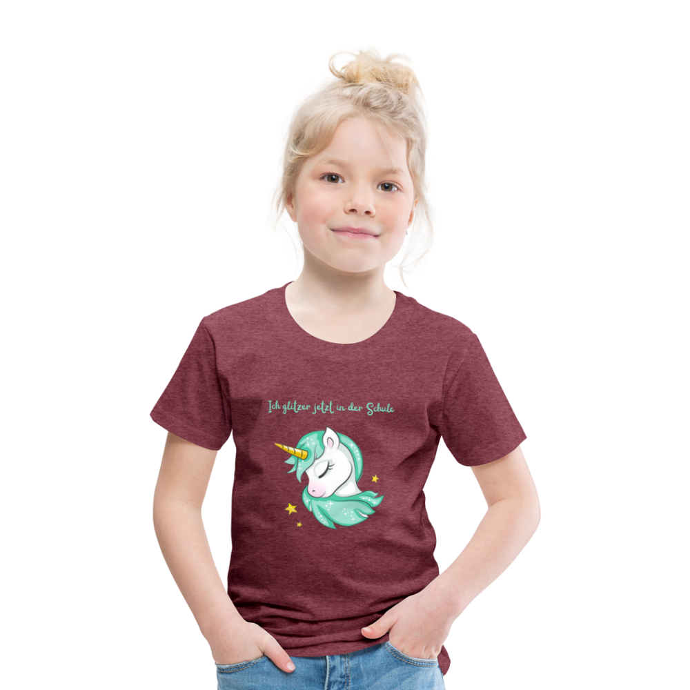 Kinder Premium T-Shirt - Glitzer Einhorn - Bordeauxrot meliert