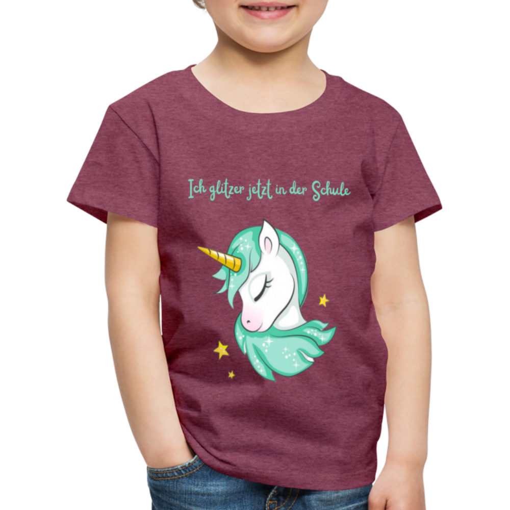 Kinder Premium T-Shirt - Glitzer Einhorn - Bordeauxrot meliert