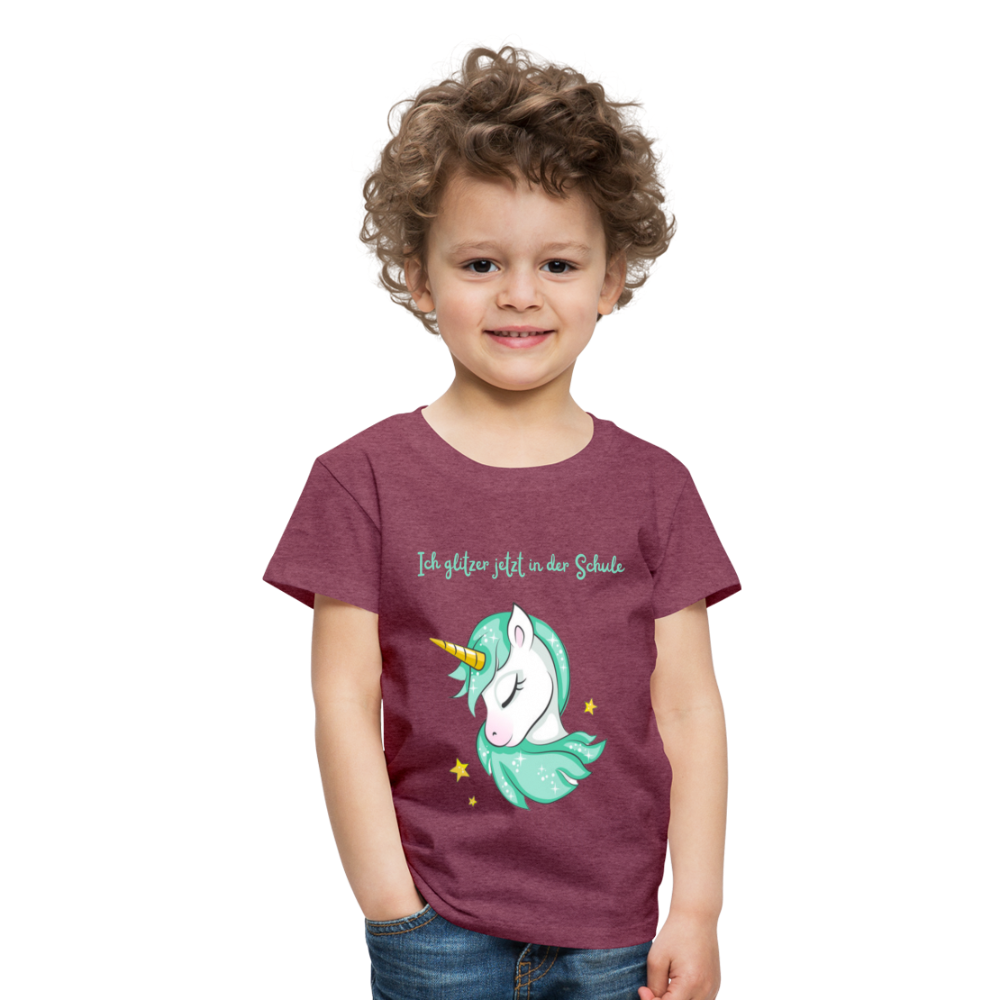 Kinder Premium T-Shirt - Glitzer Einhorn - Bordeauxrot meliert