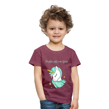 Kinder Premium T-Shirt - Glitzer Einhorn - Bordeauxrot meliert