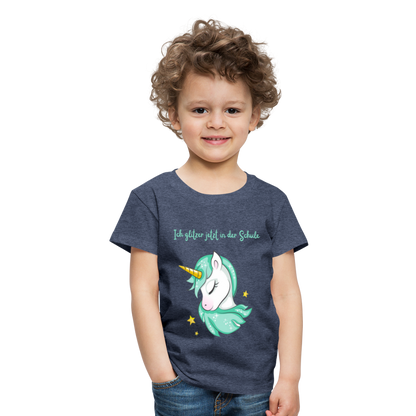 Kinder Premium T-Shirt - Glitzer Einhorn - Blau meliert