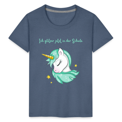 Kinder Premium T-Shirt - Glitzer Einhorn - Blau meliert