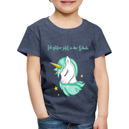 Kinder Premium T-Shirt - Glitzer Einhorn - Blau meliert