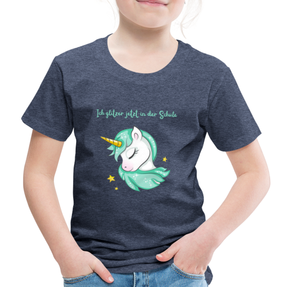 Kinder Premium T-Shirt - Glitzer Einhorn - Blau meliert